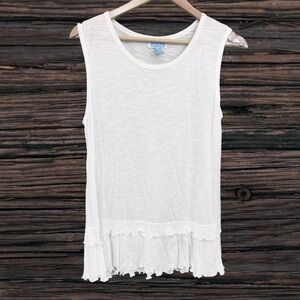 Survival White Ruffled Tank Top with Relaxed Style
